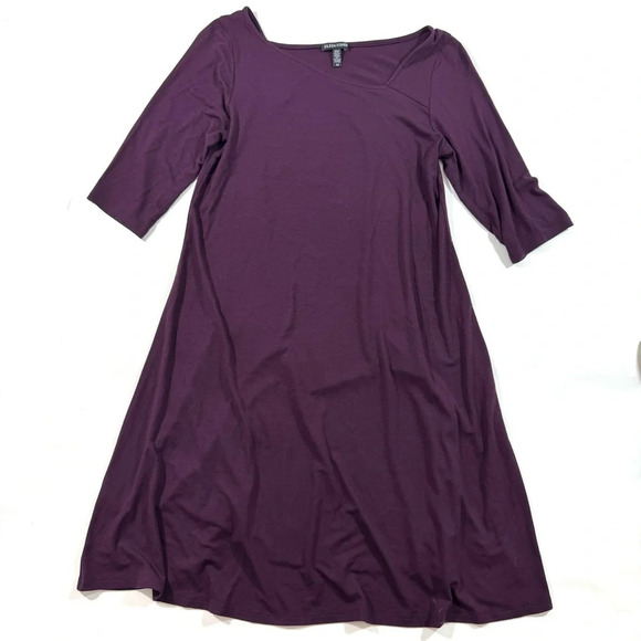 Eileen Fisher Jersey Knit Shift Dress Purple Asymmetric Neckline - Picture 1 of 6